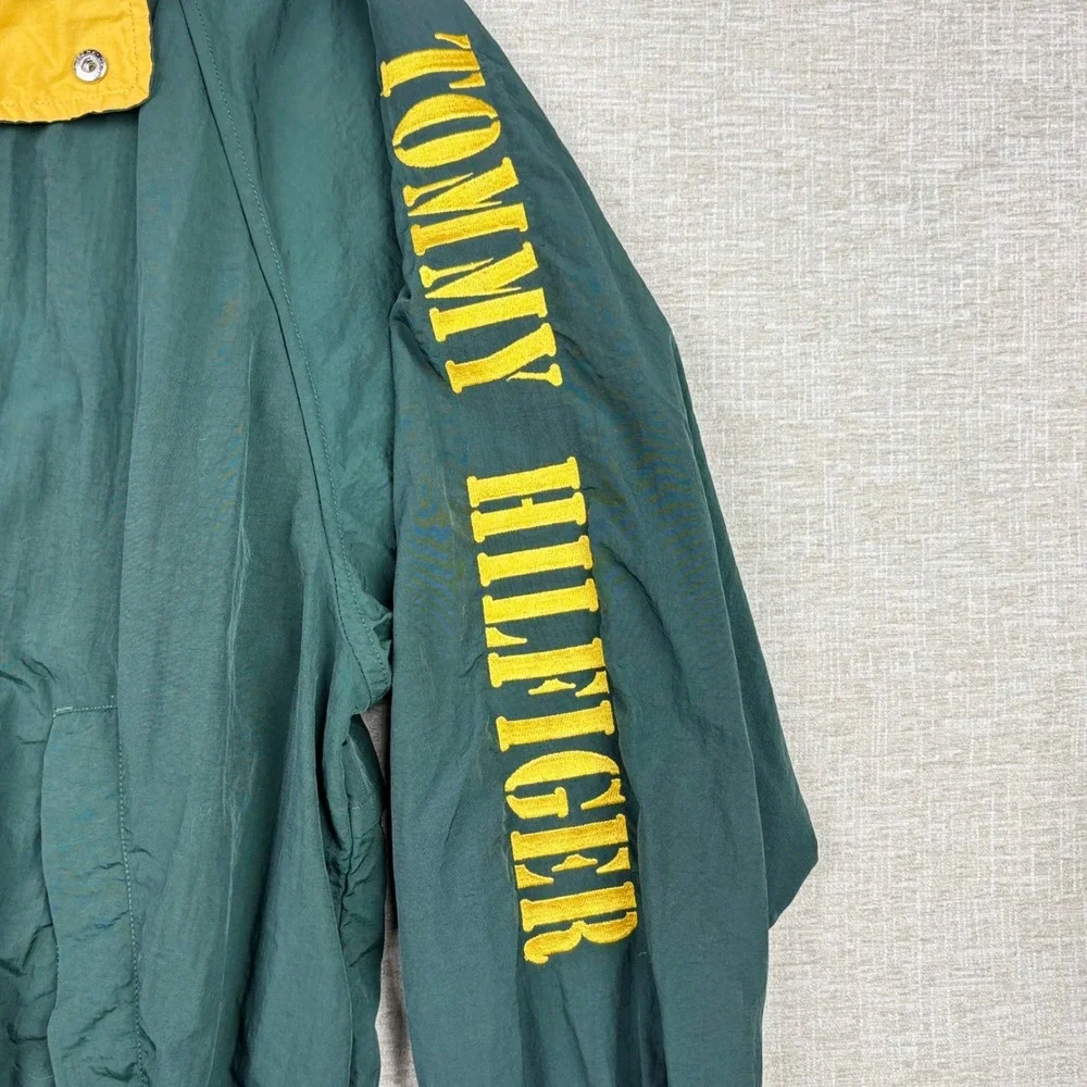 Vintage Tommy Hilfiger Windbreaker Jacket Green XL Spellout Logo 90s Sailing